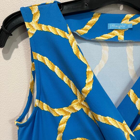 McLaughlin Blue Yellow Rope Print Wrap Dress Old Money Preppy Sz XS - Picture 5 of 10